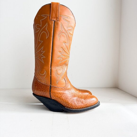 Caborca Western Cowboy Brown Leather Boots 9 - Picture 2 of 11